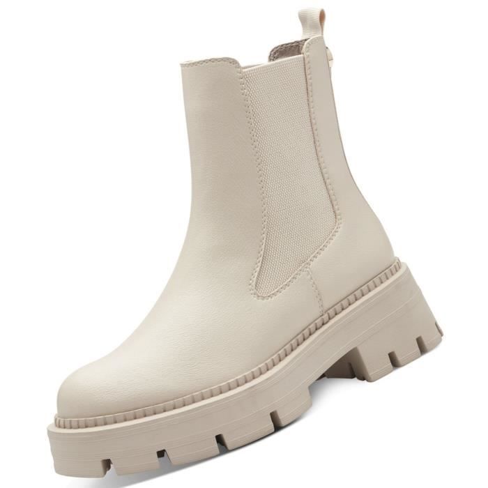 Chelsea Boots Femme Bottines Beige Cuir Cuir Bottine Plateforme