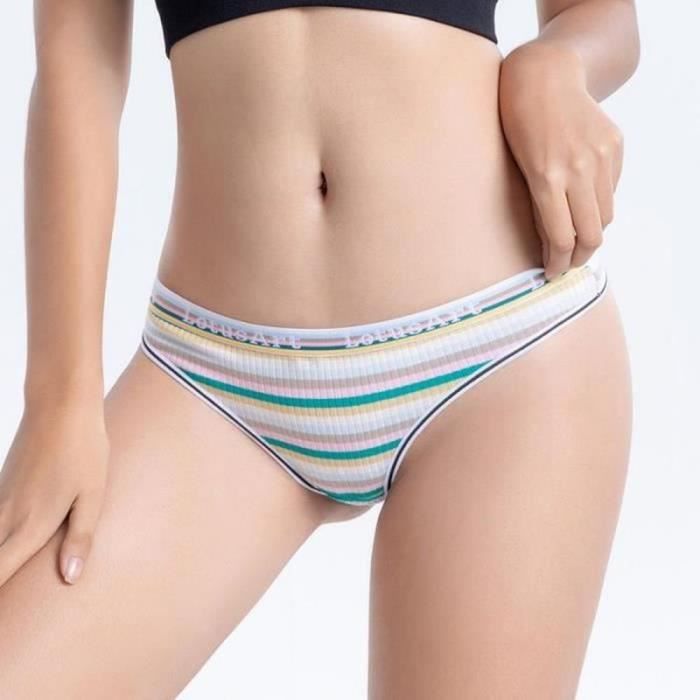 CULOTTE SLIP Lot de 5 Taille basse sexy filles sous vetements pur coton grande taille bande de couleur lycee dames slips culotte Or Cdiscount Pret a Porter