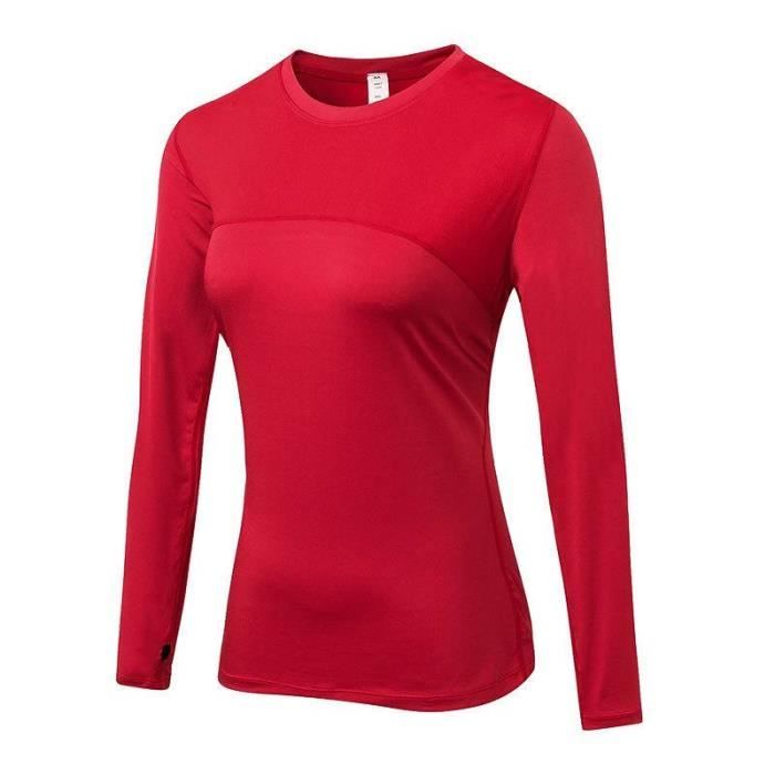 T-Shirt de Sport Femme ZEWOW - Manches Longues Extensibles pour Fitness  Respirant et Séchage Rapide - Rouge Rouge - Cdiscount Sport