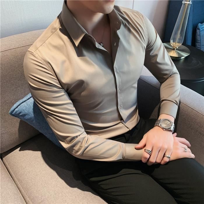 Chemise chemisette Chemise a Manches sulfpour Homme Streetwear Anti froissement Doux Solide Decontracte artificiel 05 Champagne Blanc Cdiscount Pret a Porter