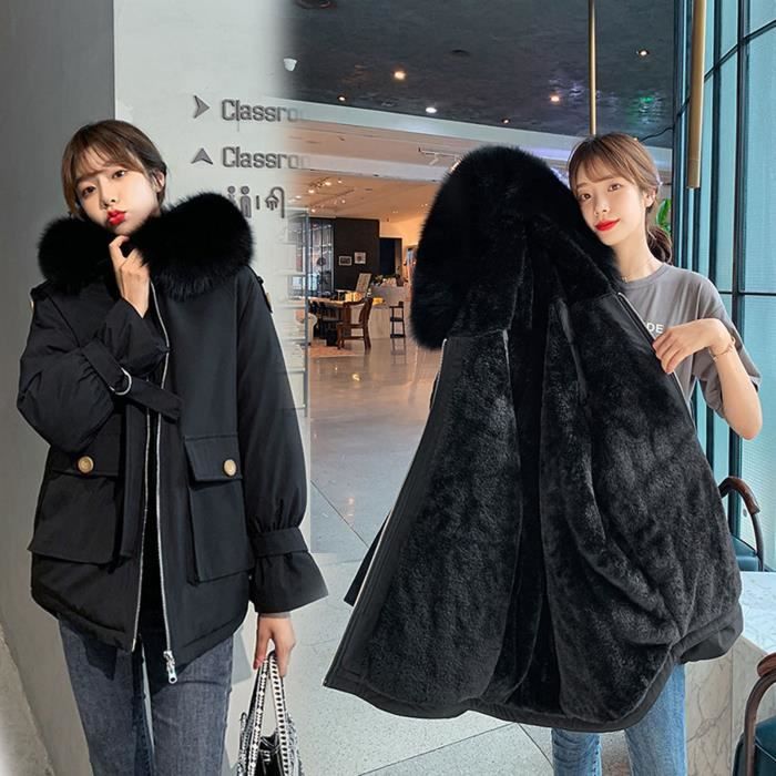 Manteau Femme V??tements d'hiver ?� capuche en coton ?�pais ?� manches longues @Noir Noir 