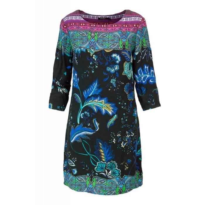 Desigual Robe Femme Killpop Noir et Motifs Bleu 18WWVW93 rft Taille 42 EU