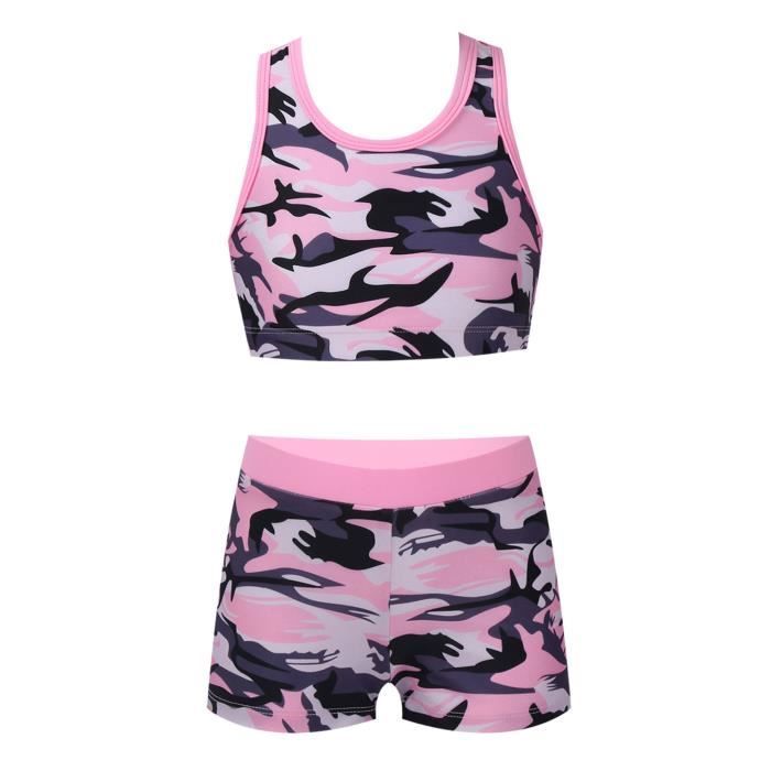 Oyolan Enfant Fille Maillot De Bain 2 Pièces Natation Sport Imprimé Fleurie Combinaison De Bain Et Short De Bain Plage Tankini Piscine Swimwear 3-16