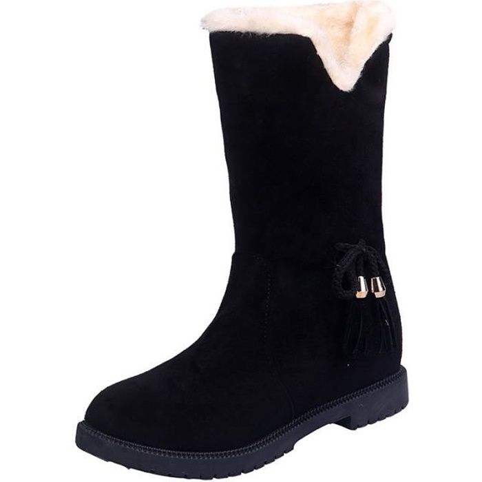 Bottes de Neige pour Femme BININBOX Fourrure épaisse Noir
