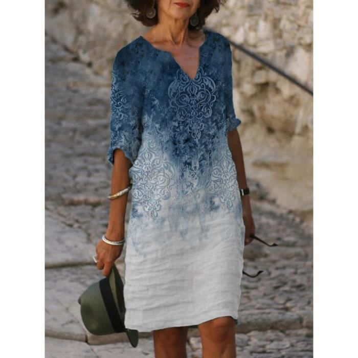 Robe Fantaisie Bleu Bonheur Taille M - Couleur Gris, Style Parisienne, Occasion Parfait état