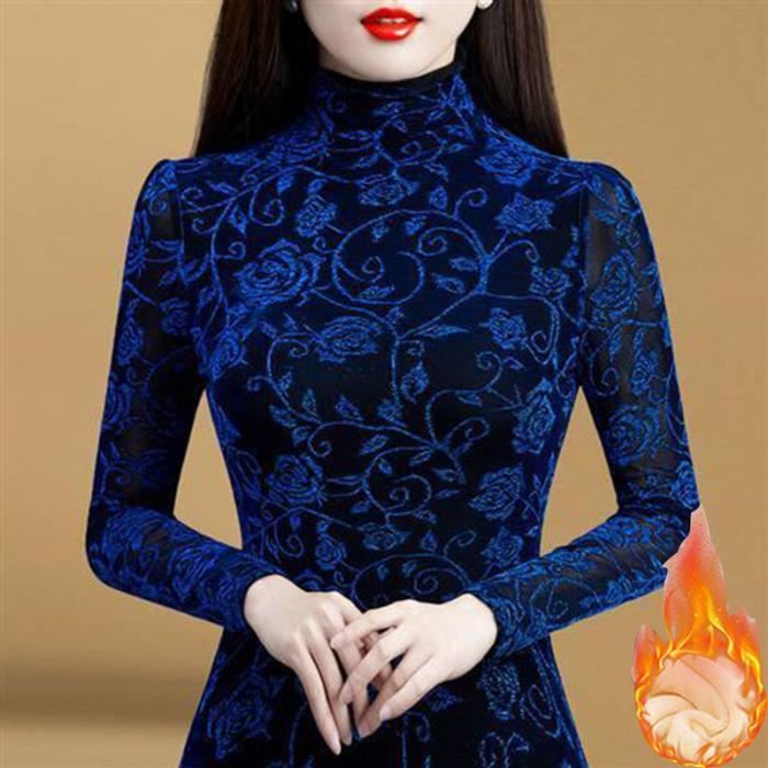 Chemise,Chemisier à manches longues et col roulé pour femme,imprimé ...