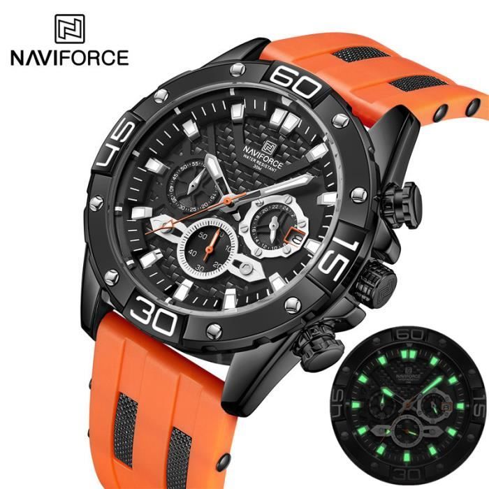 montre homme naviforce top luxe militaire chronographe montre de sport orange caoutchouc quartz montres homme - cadeau