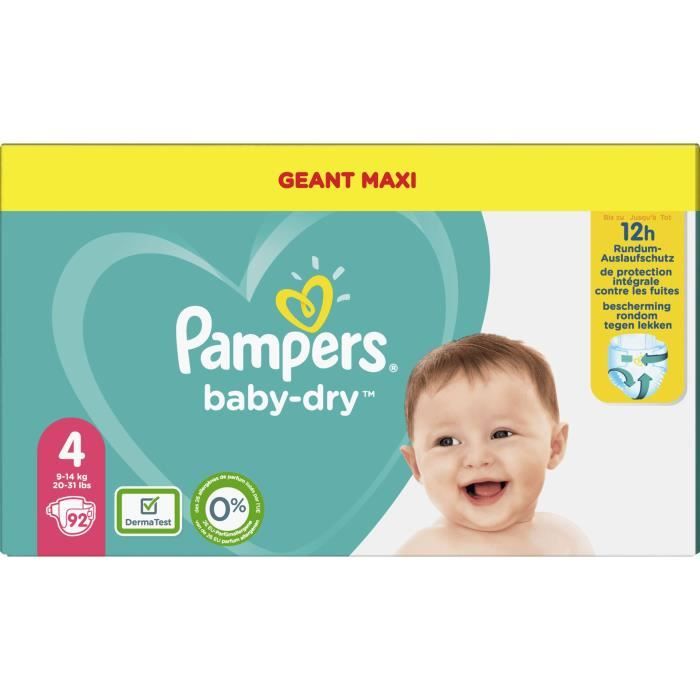 Pampers BabyDry Taille 4, 92 Couches Cdiscount Puériculture & Eveil bébé
