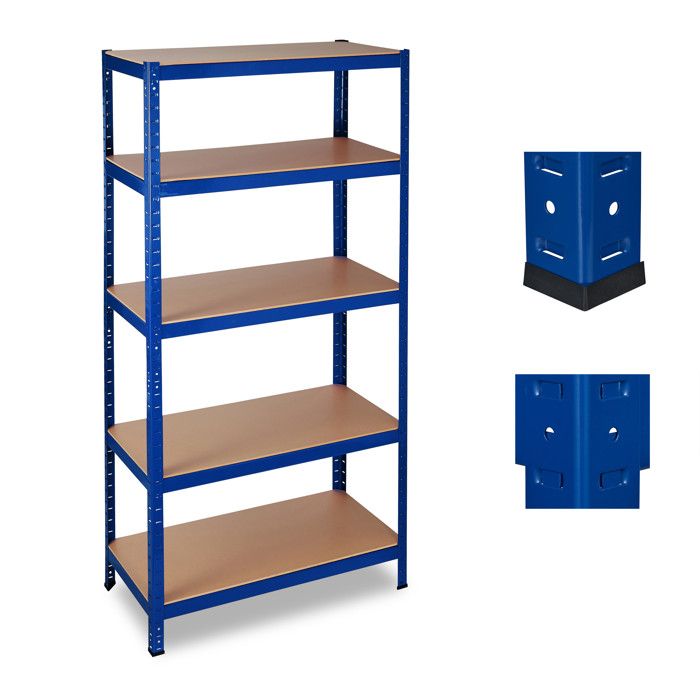 Relaxdays Étagère charge lourde Meuble de rangement à clip Cave charge 1325 kg garage HlP 180x90x45 cm acier bleu