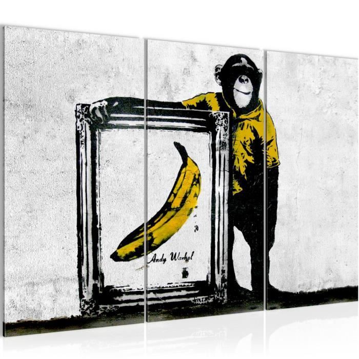 Tableau Déco Mural Banksy Ballon Fille - Toile Non Tissée 110g/m², Impression Bords Imprimés, Sans Cadre, Style Urbain Bleu