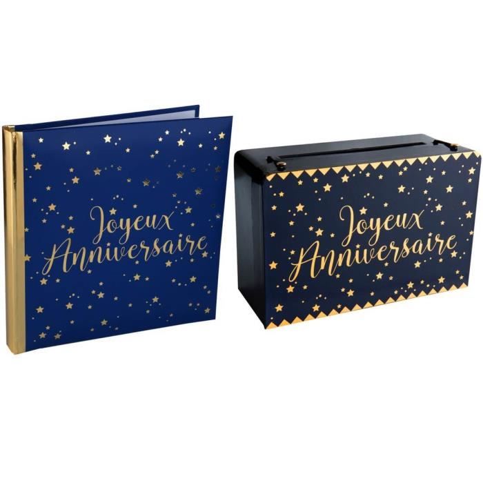 R/5664-5671-1 Pack anniversaire urne et livre d'or bleu marine et or