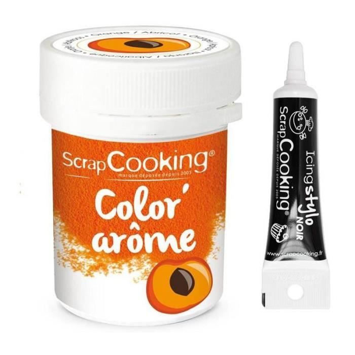 Colorant alimentaire orange arôme abricot 10 g + Stylo glaçage noir