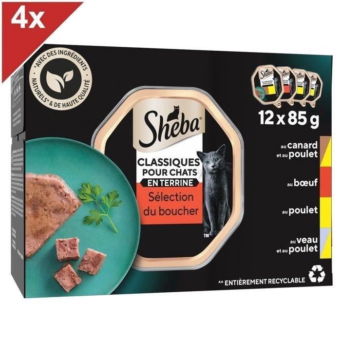 Meilleurs prix pour SHEBA - 48 Barquettes Sélection du boucher en terrine 85g - Aliment complet pour chats adultes