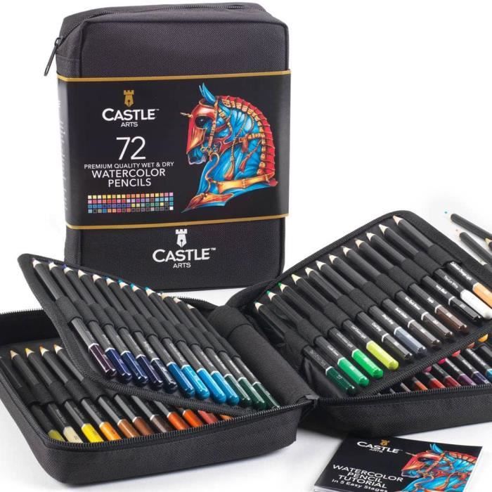 Castle Art Supplies Set de 72 Crayons Aquarellables Pigments Intenses pour Estompage, Dessin et