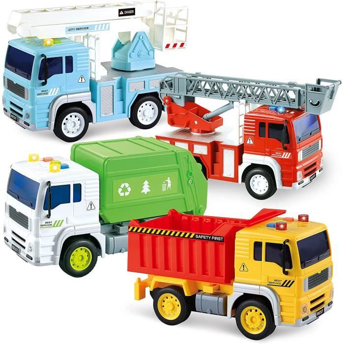 Joyfia Lot de 15 jouets de pelleteuse, camion, chariot de chantier, avec  panneaux routiers, véhicule dingénierie extérieure