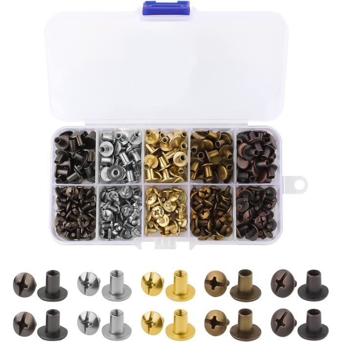 Rivets De Maroquinerie Jeu De 200 Vis Chicago À Tête Ronde, En Cuivre