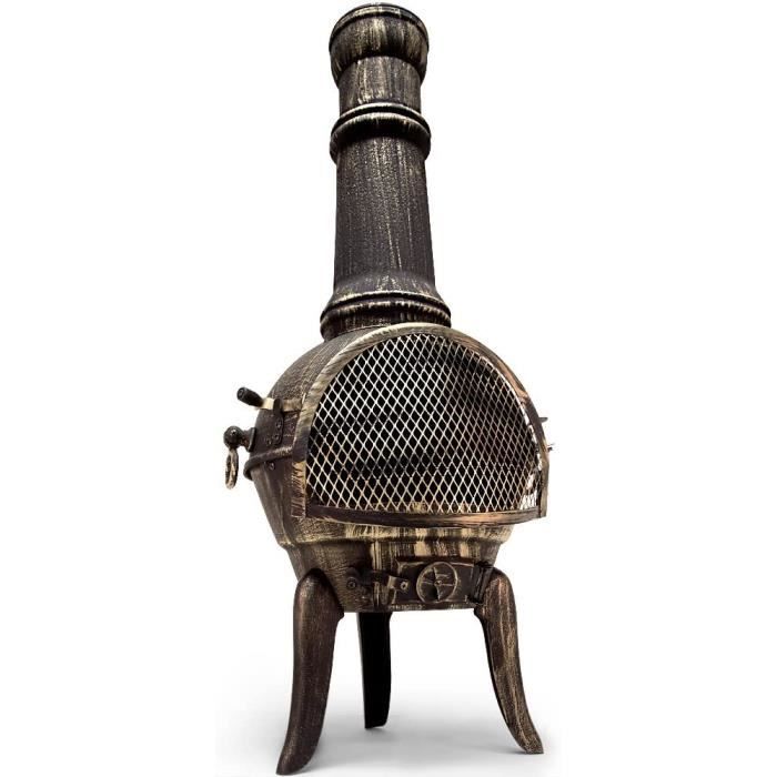 Cheminée D'Extérieur Gardebruk En Fonte - 112cm - Brasero Mexicain - Pare-étincelles - Jardin Terrasse