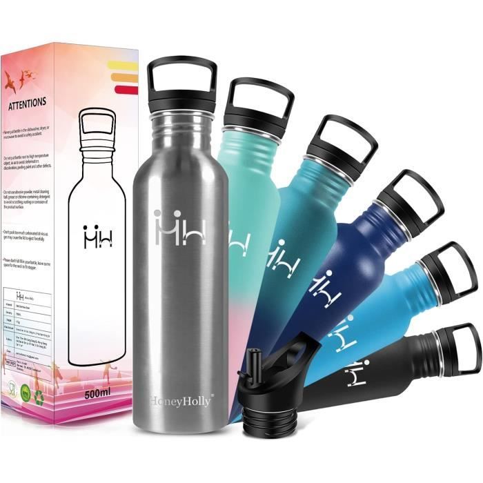 Gourde Plate 500 Ml En Acier Inoxydable | Bouteille D'eau Carrée Pour