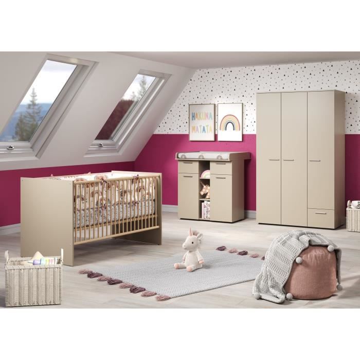 NIKO Chambre bebe complete : lit 70x140cm + commode a langer + armoire -  blanc - Chambre complète enfant - Achat & prix