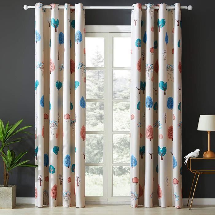 lot de 2 rideau occultant d ration chambre rideaux thermique isol illets pour enfant de motif l arbre interessant 140x260cm arbre cdiscount maison