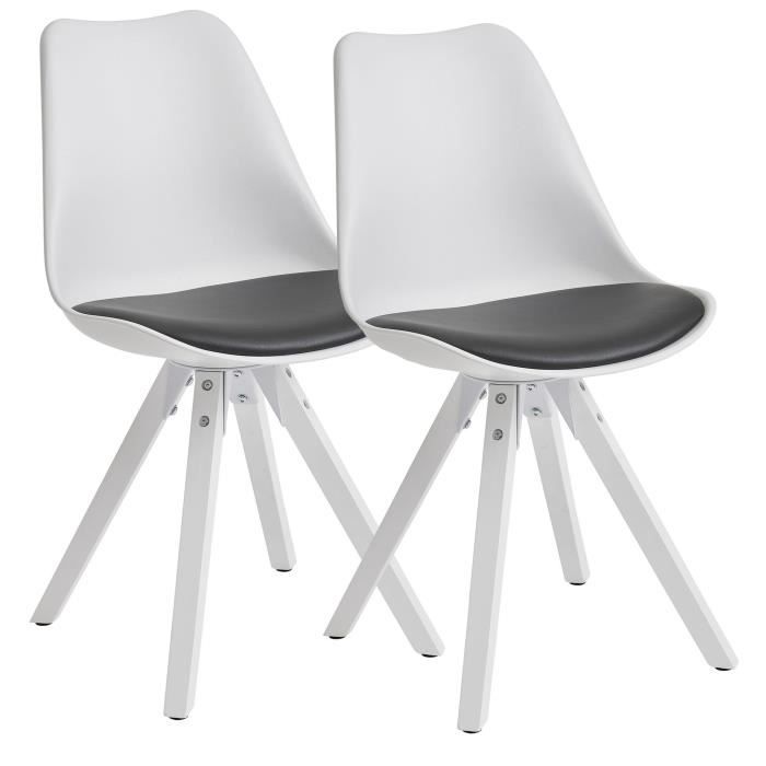 lot de 2 chaises de salle à manger rétro scandinave wohnling - blanc / noir - pieds blancs - simili cuir