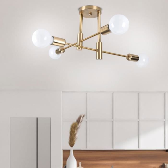 WOTTES Lustre Plafonnier Industriel 4 Lumières E27 Lampe de Plafond Rétro Vintage en Métal Lustre Salon Moderne Cuivre