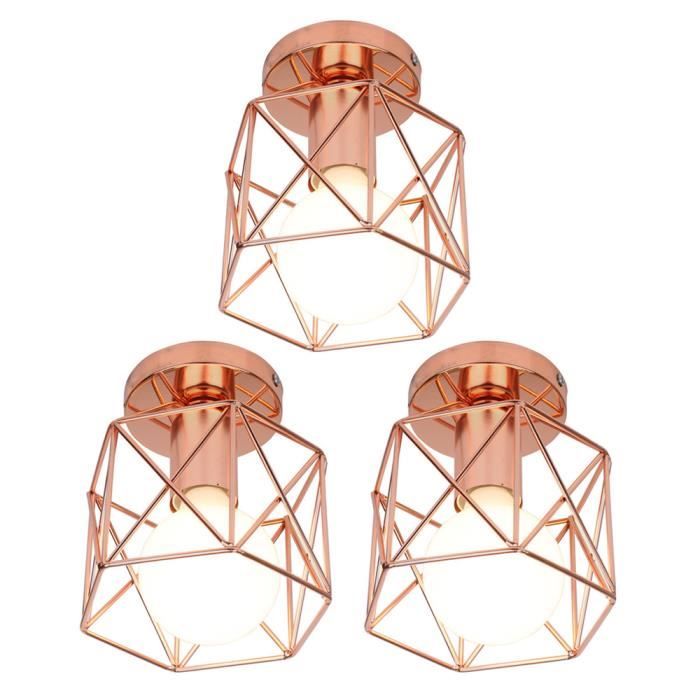 UNI Lampe de Plafond 14cm 3 Pack Plafonnier Cage Carré Or Rose Lustre Suspension Luminaire pour Entrée Couloir Escalier