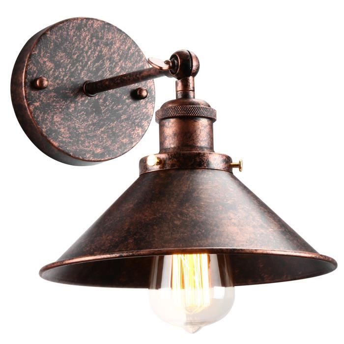 UNI Applique Mural Industrielle Vintage E27 22cm Lampe Mural Réglable 2 en 1 Luminaire Plafonnier Rouille Rouge