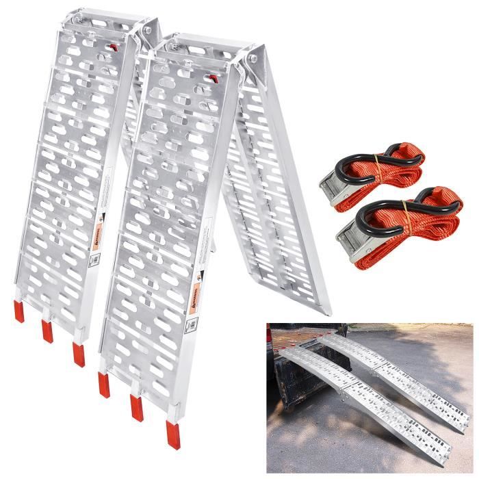 2 Rampes Courbées Pliables Aluminium - Charge Max 1360 Kg, Pieds Réglables, Sangle Incluse, Pour Chargement Lourd - 6
