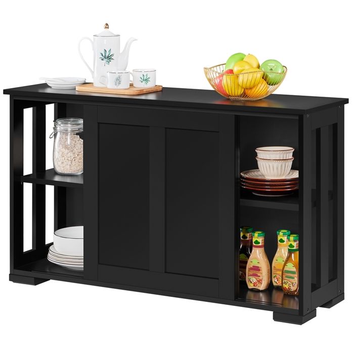Buffet de cuisine Étagère Réglable 2 Portes Coulissants Meuble Rangement Noir 1067 x 33 x 63 cm - Yaheetech