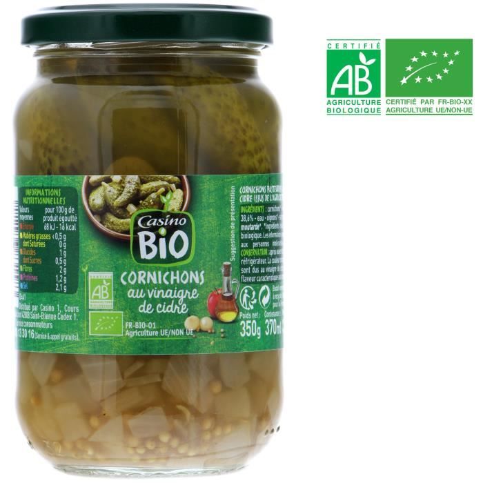 Cornichons au vinaigre de cidre bio Pasteurisés 185 g Cdiscount