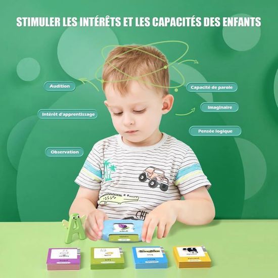 Cartes Flash Parlantes Bilingues Enfant 3+ Ans – 224 Mots Montessori, 12 Thèmes, Apprentissage Ludique, Français/Anglais, Bleu
