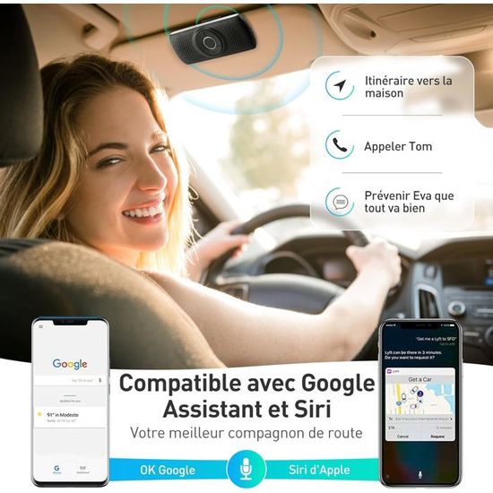 Kit Mains Libres Voiture Bluetooth 5.0 - Haut-Parleur Avec Clip Visière - Micro Intégré, Lecture TF, Siri/Google Assistant