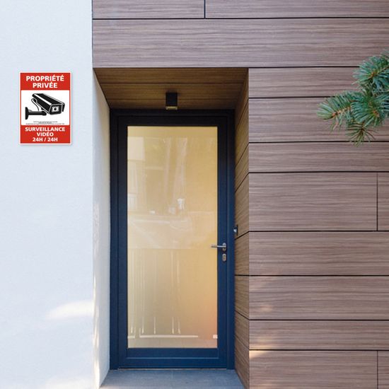 AUA SIGNALETIQUE Schild 'Privatgrund – Videoüberwachung 24h' – Aus PVC 1,5 Mm Oder Aluminium, Maße 300x420 Mm