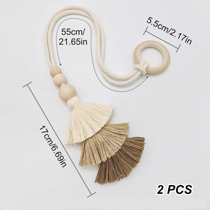 Lot de 2 embrasses de rideau avec perles et pompons - Violet [129] - Maison