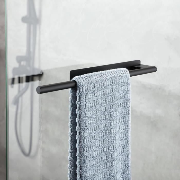 Porte-Serviettes Adhésif 30cm HASA - Acier Inoxydable 304 - Installation Sans Perçage - Noir