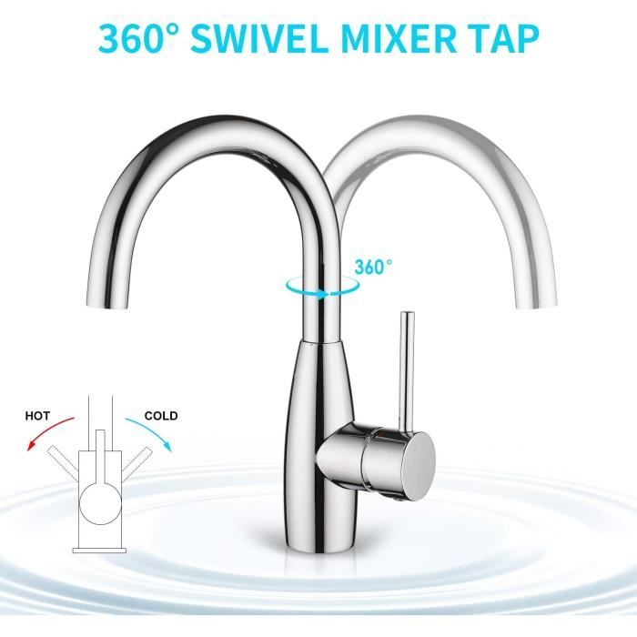 Mitigeur Lavabo Haut Rotation 360° Chromé - Robinet Salle De Bain Moderne