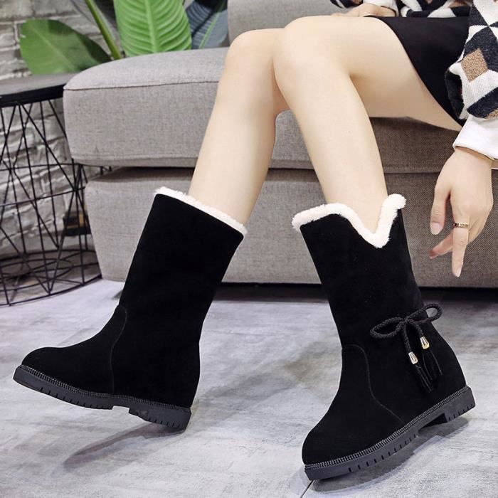 Bottes de Neige pour Femme BININBOX Fourrure épaisse Noir