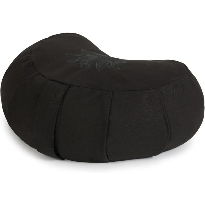 Yoga Studio Coussin De Méditation Zafu Forme Croissant De Lune – Housse Coton Bio, Remplissage Sarrasin, Poignée De Transport – 42 X 31 X 16 Cm – Noir
