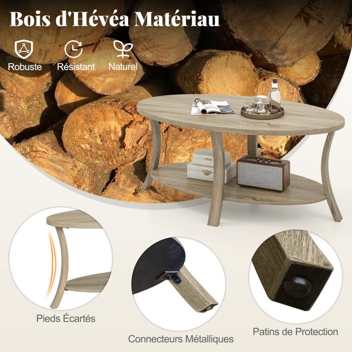 GOPLUS Table Basse Salon 2 Niveaux Avec Étagère De Rangement, Tablle Basse Bois Industriel Cadre En Métal, Charge 90+20 KG 105 X 50 X 42,5 Cm Marron Rustique