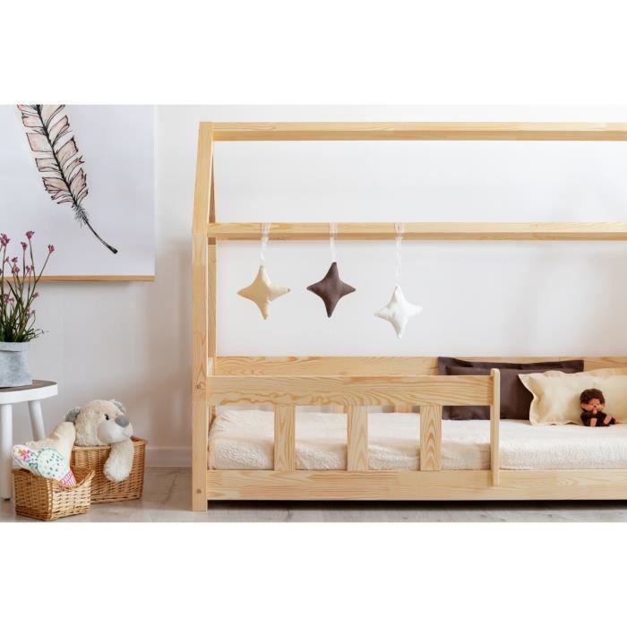 Vitalispa lit cabane Lori, Naturel bois, 80x160 cm avec tiroirs, et