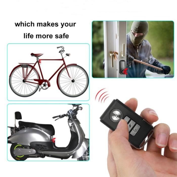 Alarme de Sécurité par Vibration Antivol Sans Fil 113dB Télécommande pour  Moto Vélo - Cdiscount Auto