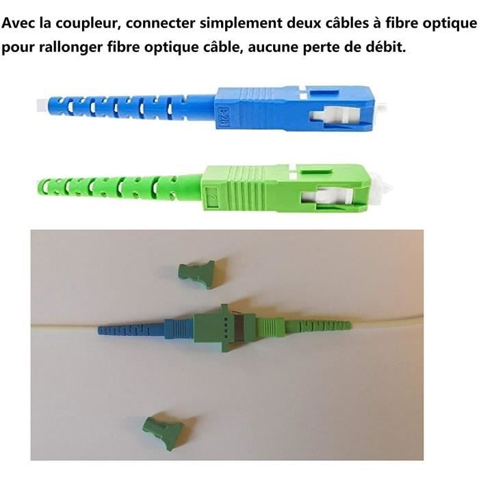Câble Fibre Optique 15m SC/APC Vers SC/APC Monomode - Avec Coupleur - Compatible Orange Livebox, SFR Box, Bouygues Bbox - Elfcam