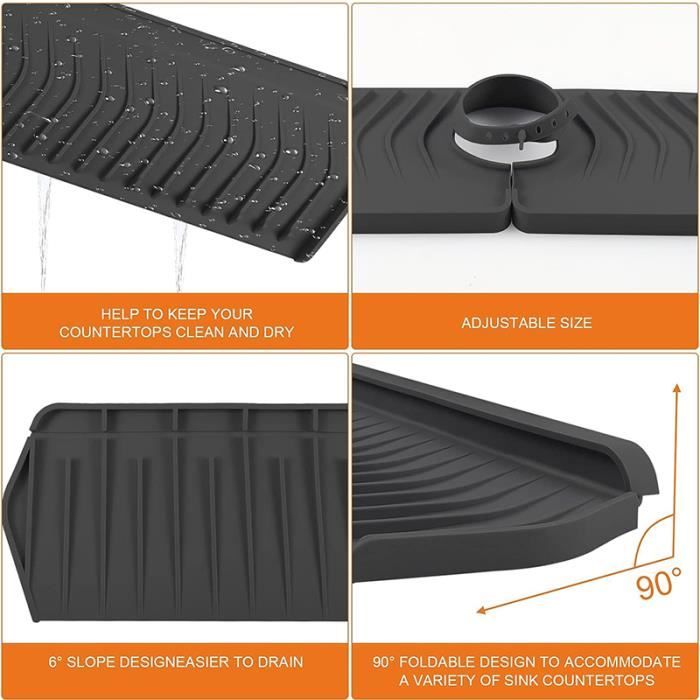 Tapis Silicone Anti-éclaboussures évier – 50x10 Cm, Beige – Drainage Eau, Protège Plan De Travail, Rangement éponges