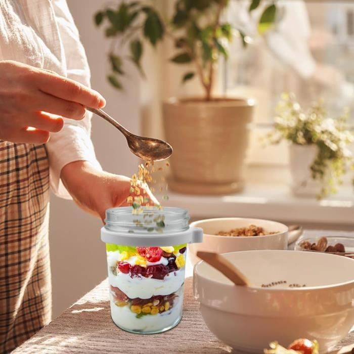 Pot de yaourt avec couvercles hermétiques Pot en verre à large ouverture