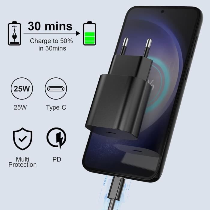 Chargeur Rapide 25W USB-C + Câble USB-C vers USB-C pour Samsung Galaxy Note  20 Ultra Note 10+ Note 20 - Noir - Cdiscount Téléphonie