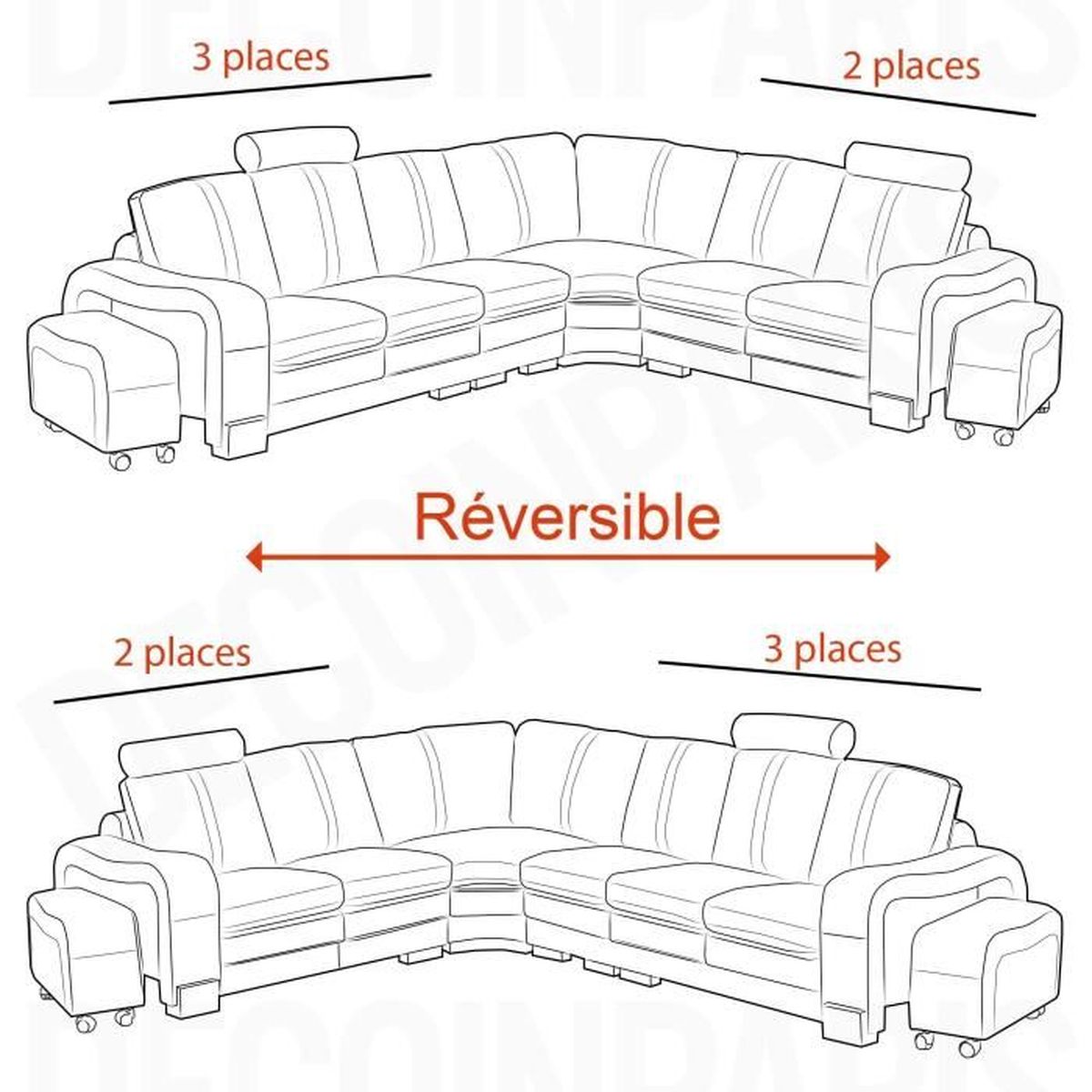 Canape D Angle Reversible En Cuir Noir Avec Appuie Tete Relax