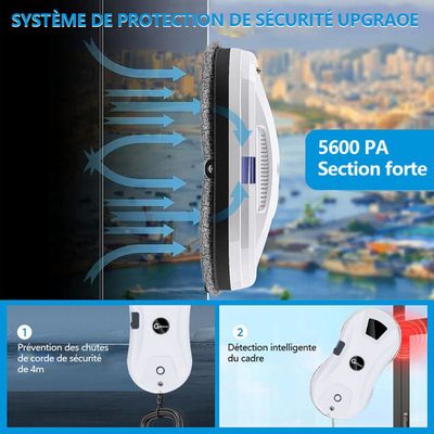 Robot nettoyeur de vitre 5600Pa - 3 modes de nettoyage - Télécommande Robot nettoyeur de vitre 5600Pa - 3 modes de nettoyage - Télécommande
