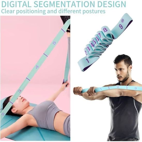 Sangle De Yoga élastique Avec 9 Boucles - Longueur 115 Cm, Largeur 4 Cm - Pour étirements Et Renforcement Musculaire - 5