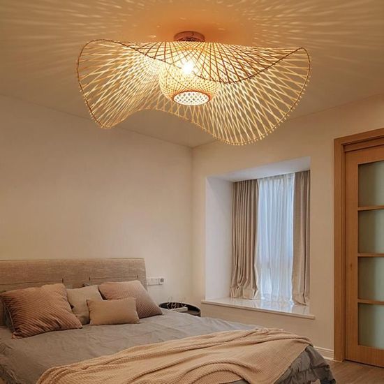 Abat-jour En Bambou Style Japonais - Tambour 30x20 Cm, Doublure Bambou, Anneau E27 - Pour Lampe De Table, Suspension, Chevet - Fait Main